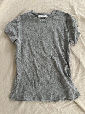Perfect White Tee Pointelle Top in Size Small (Heather Gray)